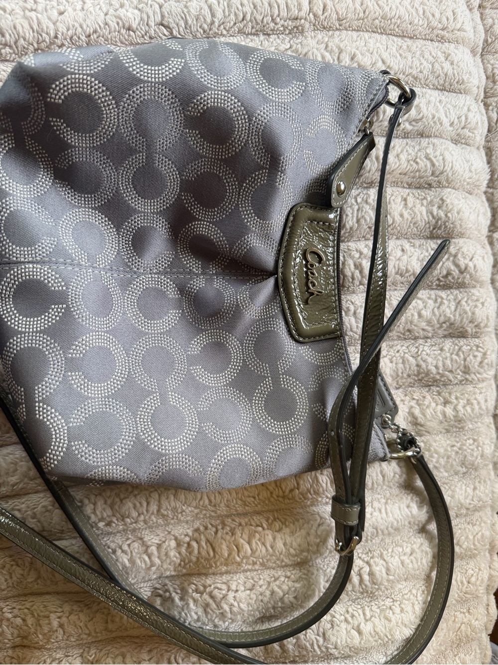 Coach Gray Signature Crossbody with Leather Trim